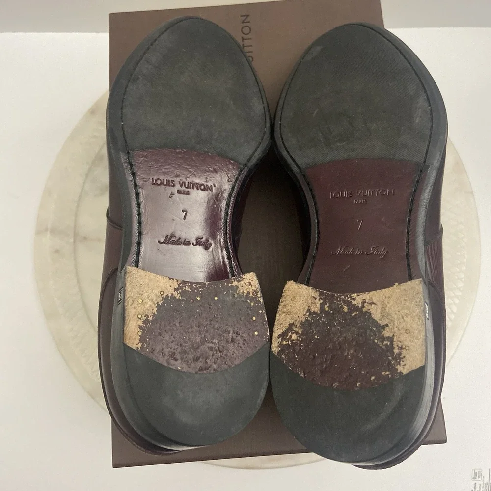 Louis Vuitton LV Dress Shoes Oxford Derby Epi Leather Brown Men's Size UK 7 US 8